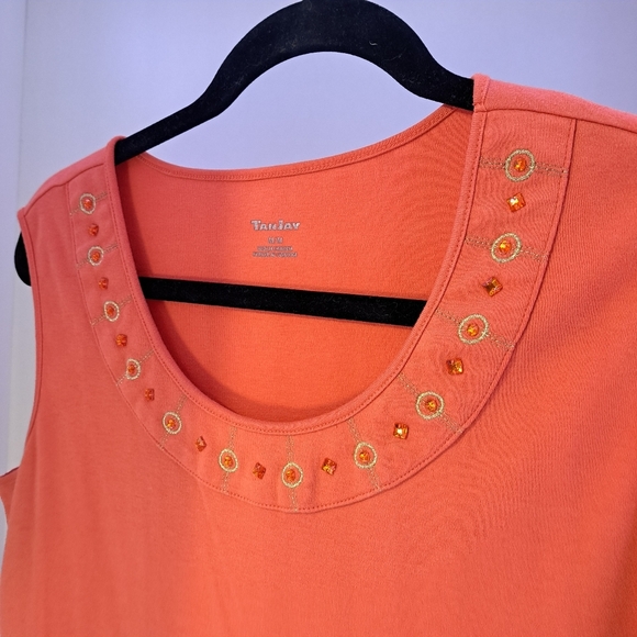 TanJay | orange rhinestone & embroidered collar womens tank top - Picture 4 of 14